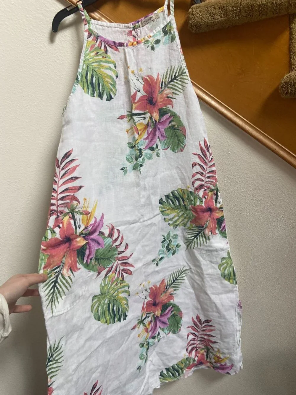 Lungo l'arno 100% linen beach dress tropical print sz S
